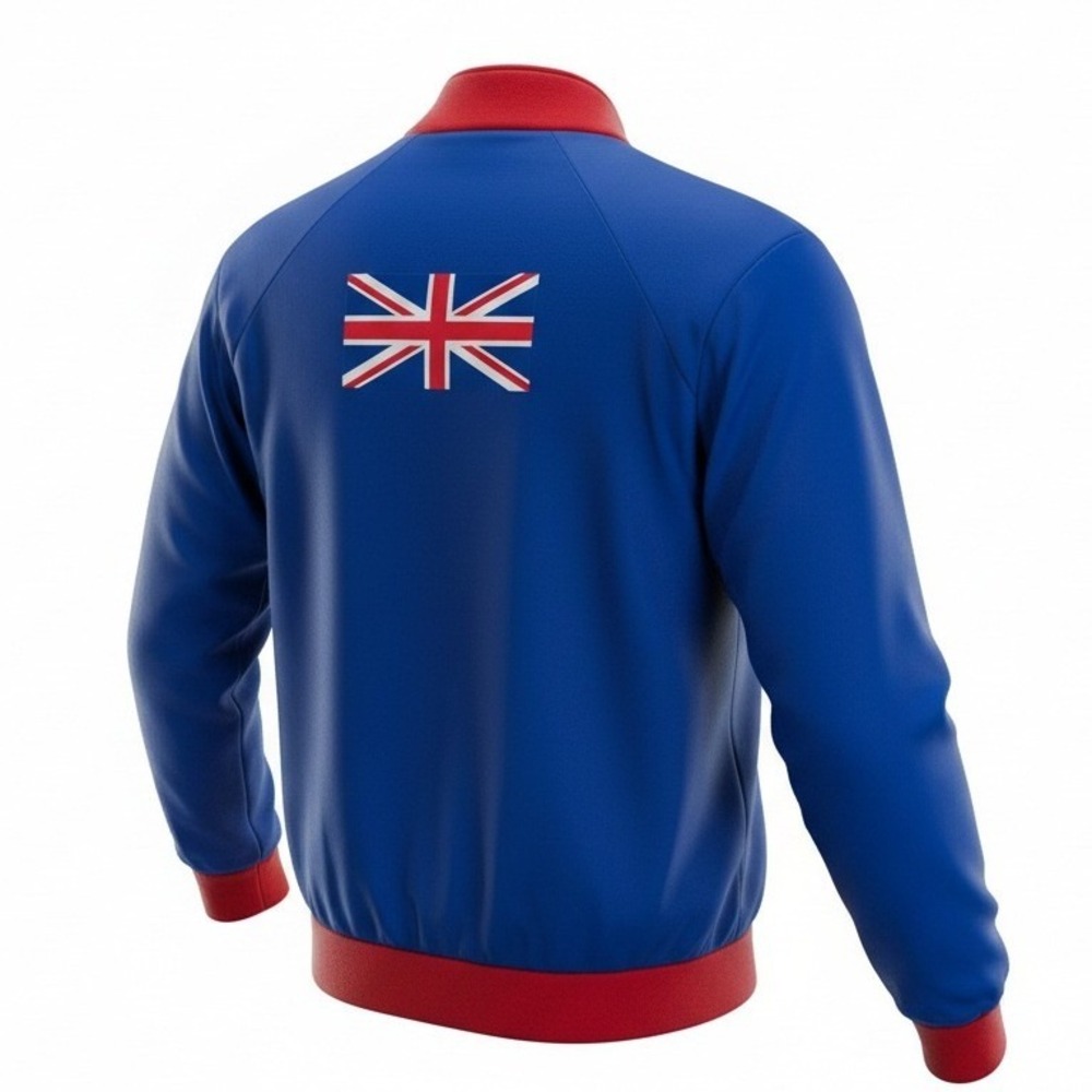Blue Red Union Jack Track Jacket Full Zip Mens Size L Made in‎ USA VTG Full Zip